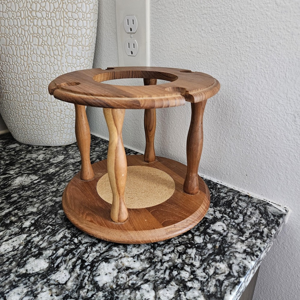 Vintage Dolphin Solid Teakwood Wine bottle and cups Holder